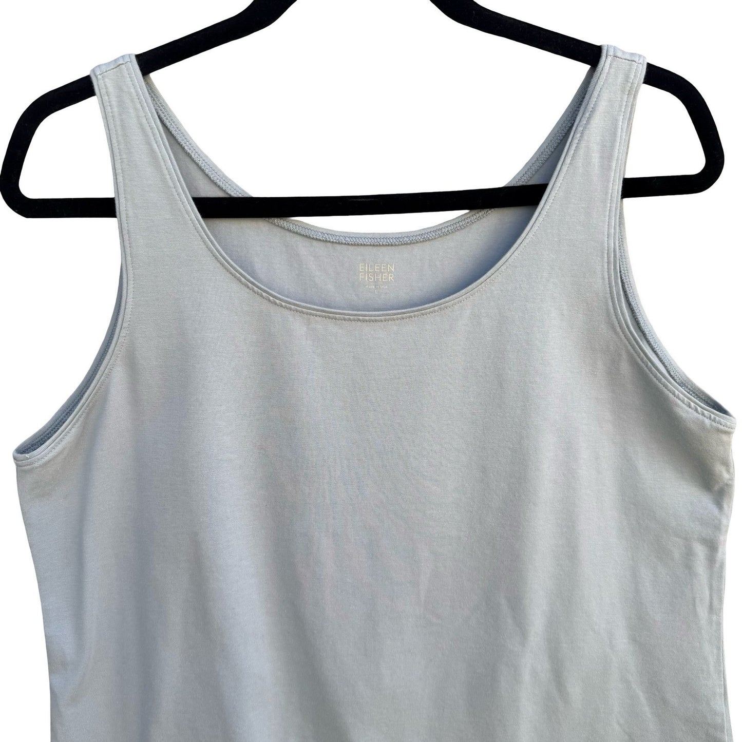 Eileen Fisher Womens Organic Cotton Scoop Neck Tank Top Blue Grey U0461M Size L