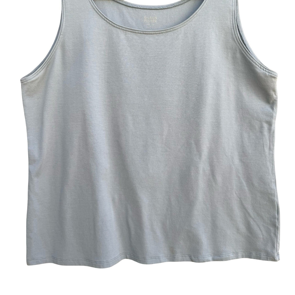Eileen Fisher Womens Organic Cotton Scoop Neck Tank Top Blue Grey U0461M Size L