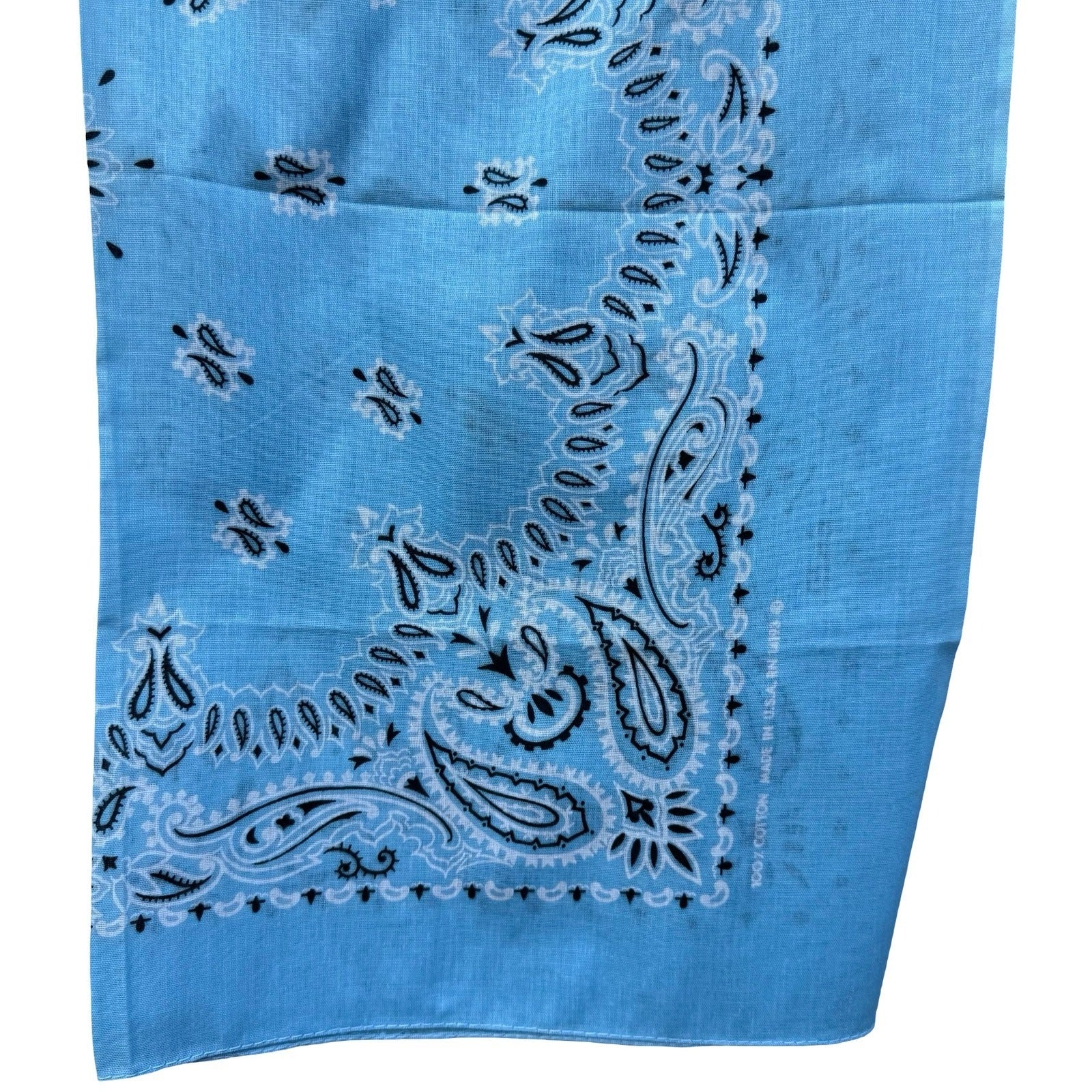 Vintage Light Blue Paisley Bandana 100% Cotton Made in USA RN 14193 Square Scarf