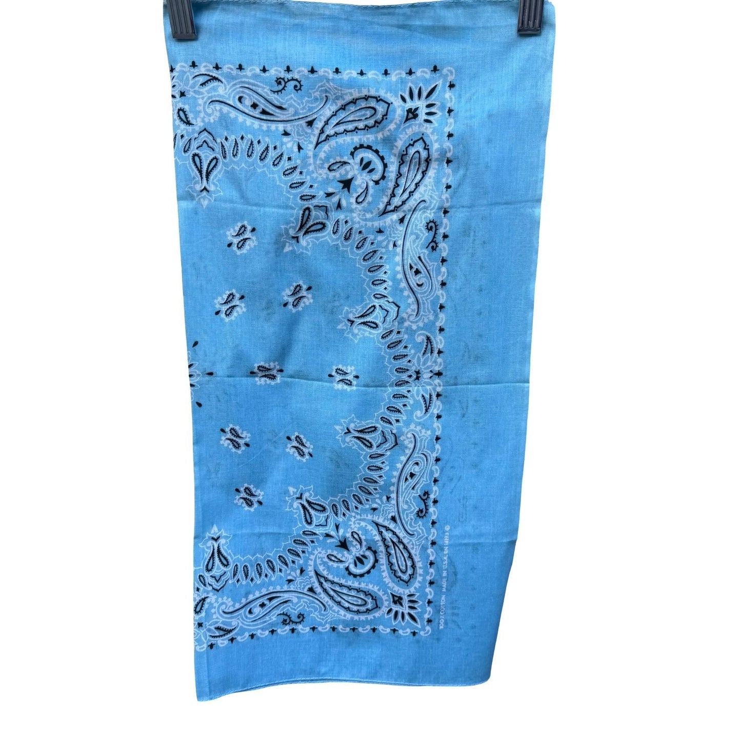 Vintage Light Blue Paisley Bandana 100% Cotton Made in USA RN 14193 Square Scarf