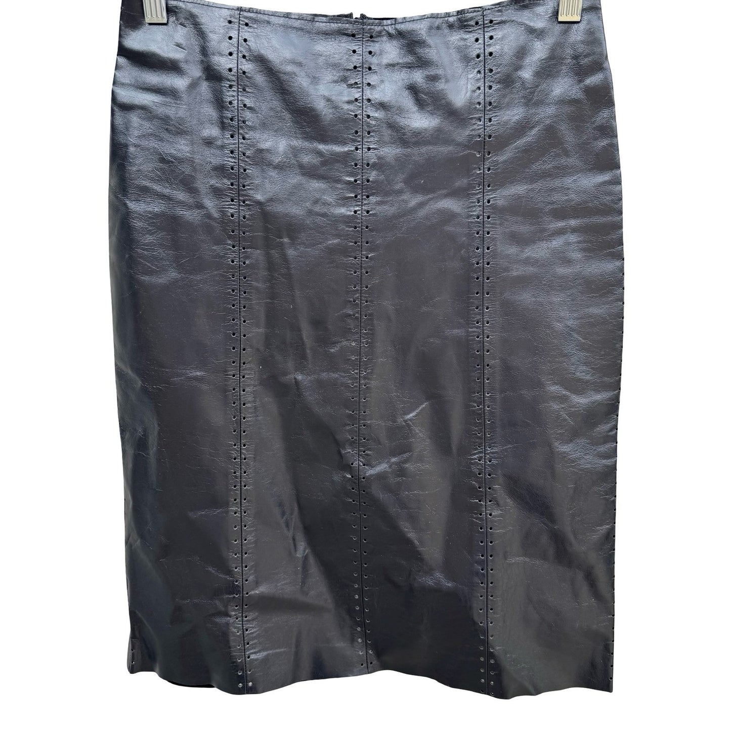Poleci Vintage Y2K Edgy Biker Avant Garde Goth Leather Pencil Skirt Perforated