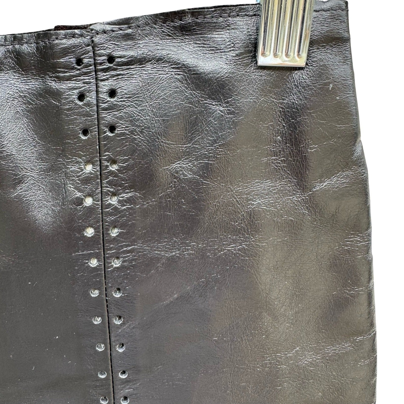 Poleci Vintage Y2K Edgy Biker Avant Garde Goth Leather Pencil Skirt Perforated