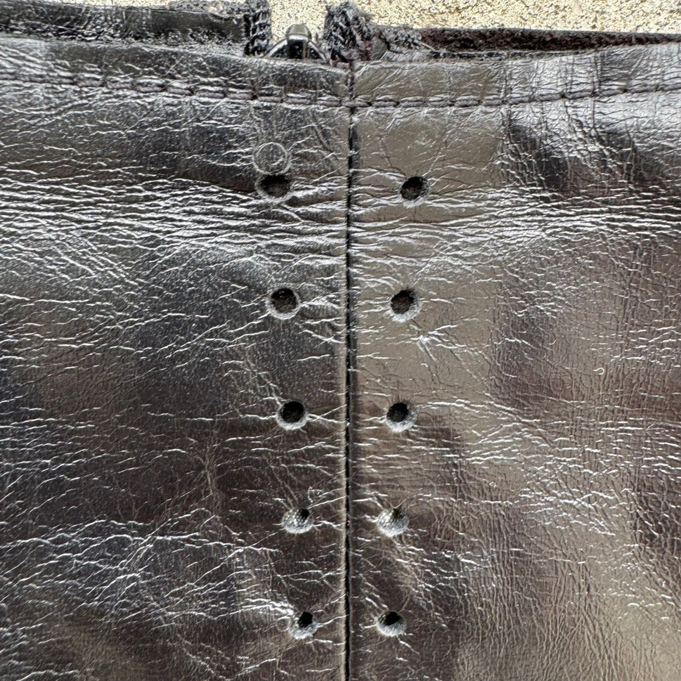 Poleci Vintage Y2K Edgy Biker Avant Garde Goth Leather Pencil Skirt Perforated