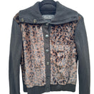 Switch Terry Lewis Classic Luxury Leopard Faux Fur Ribbed Cardigan Sweater Black M New 3 image