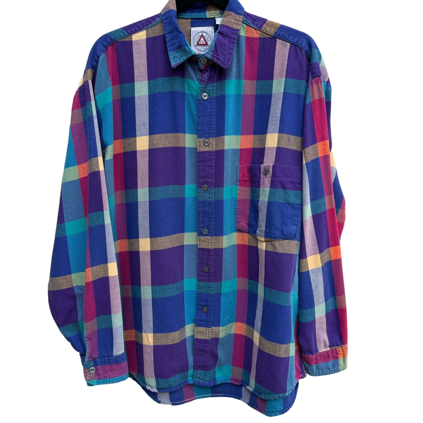 Peter Jon Vintage Y2K Multicolor Plaid Flannel Grunge Outdoor Button Up Shirt L