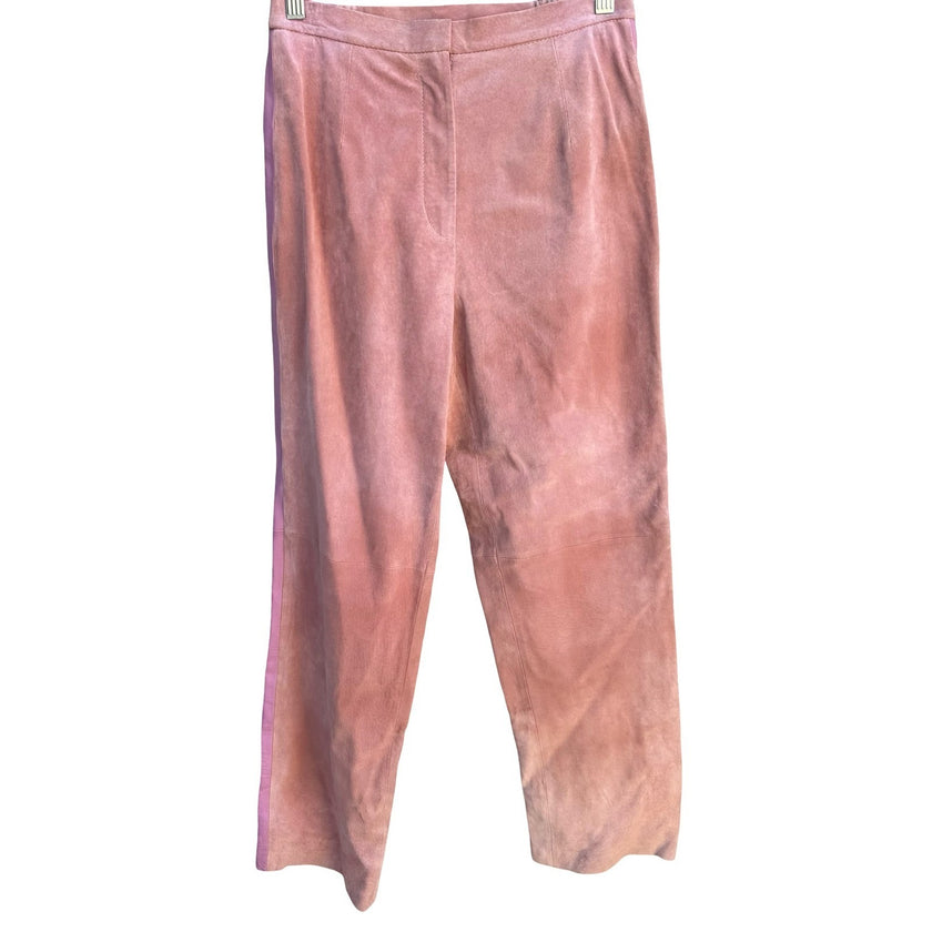 Terry Lewis Classic Luxuries Pink Suede Leather Pants Petite 6P High Rise Retro