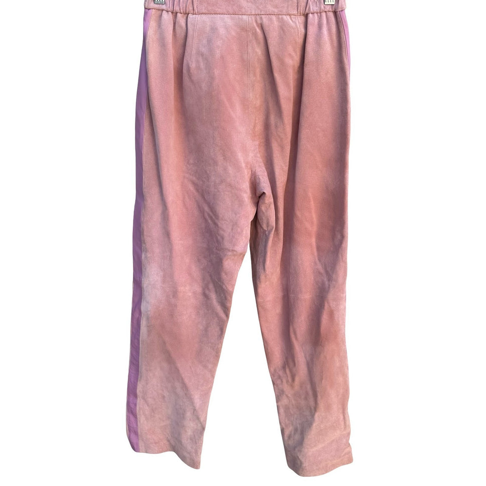 Terry Lewis Classic Luxuries Pink Suede Leather Pants Petite 6P High Rise Retro