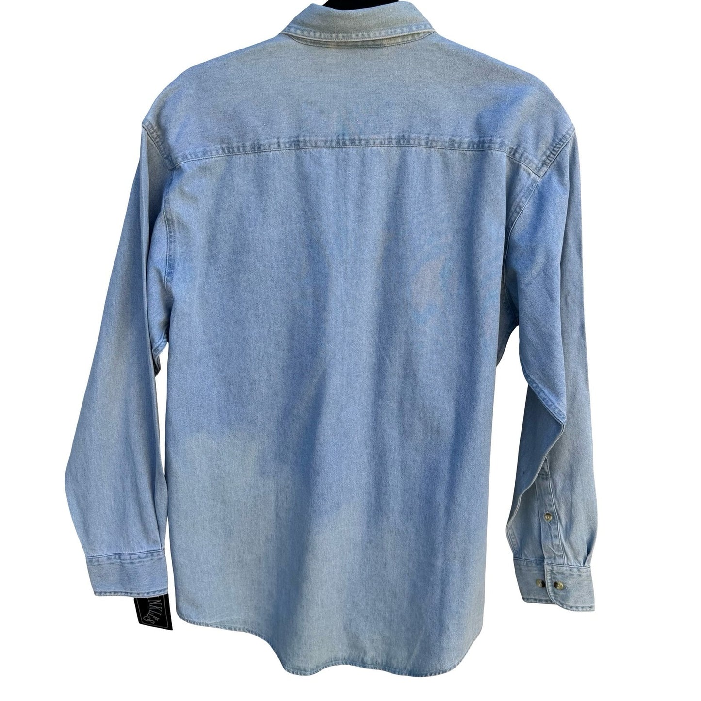 Sprinkles Vintage Denim Button Down Shirt Austrian Crystal Floral Light Wash S