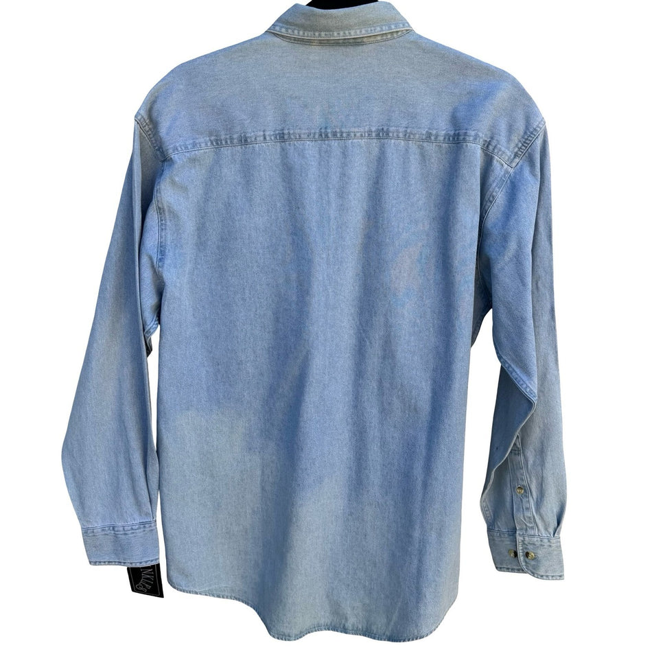 Sprinkles Vintage Denim Button Down Shirt Austrian Crystal Floral Light Wash S