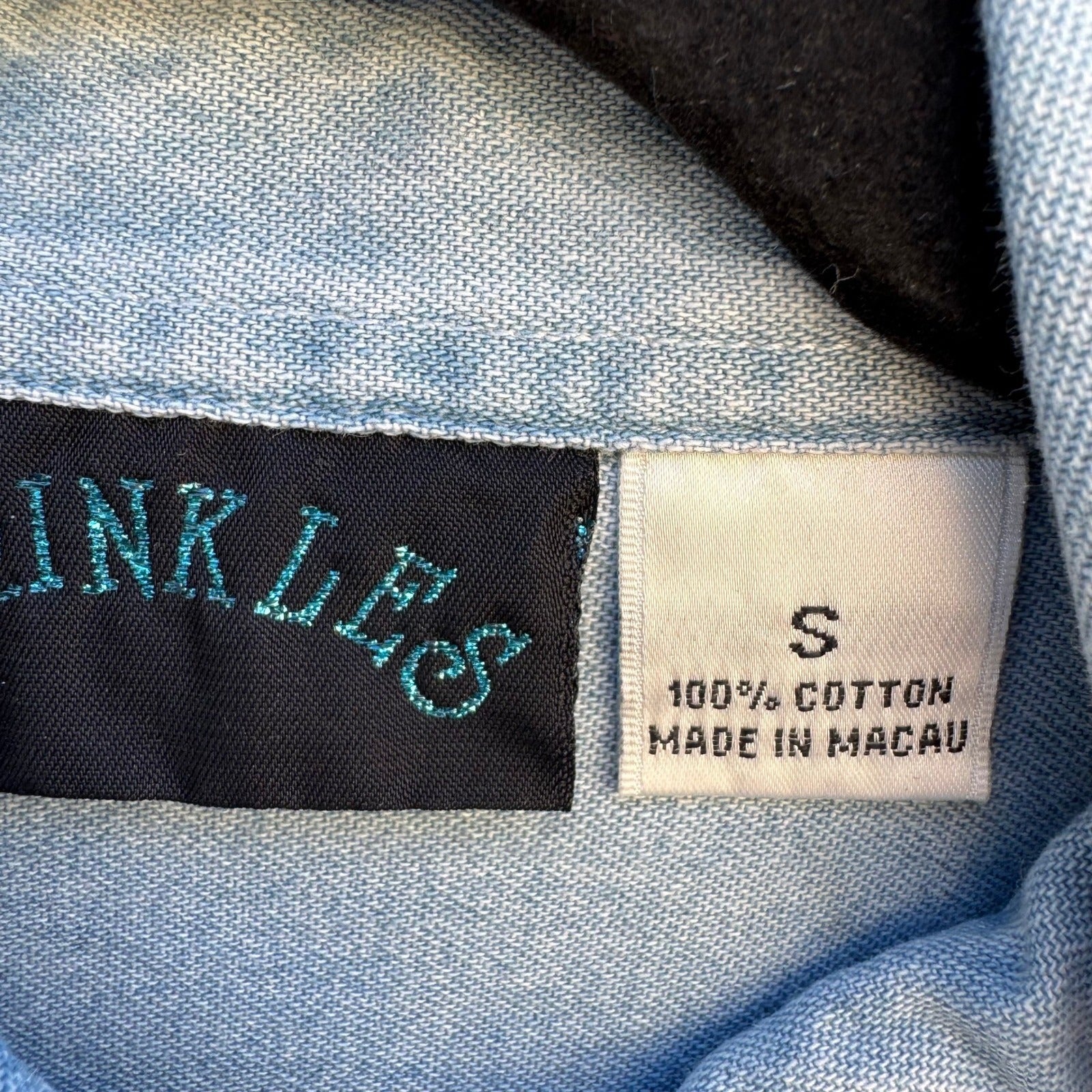 Sprinkles Vintage Denim Button Down Shirt Austrian Crystal Floral Light Wash S
