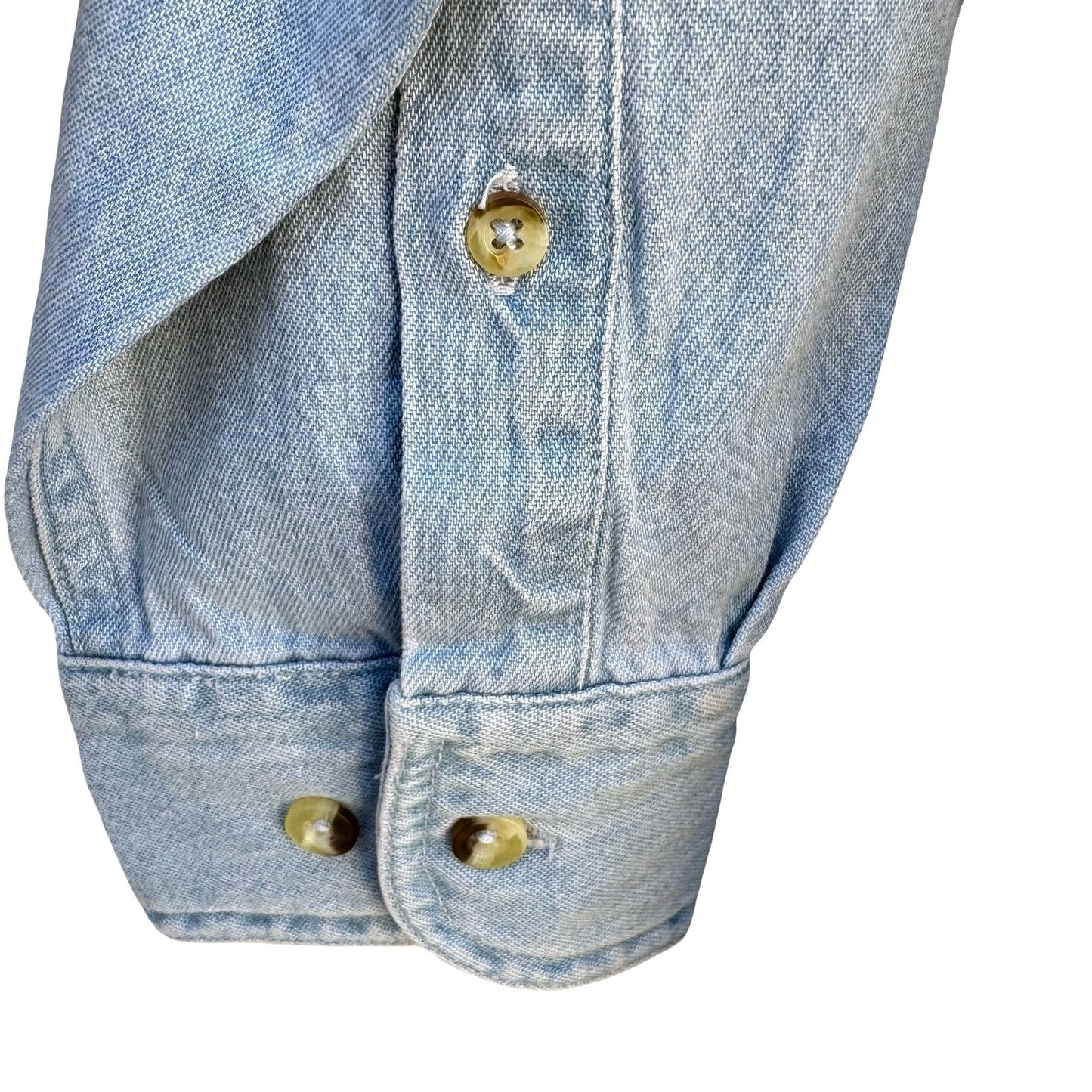 Sprinkles Vintage Denim Button Down Shirt Austrian Crystal Floral Light Wash S