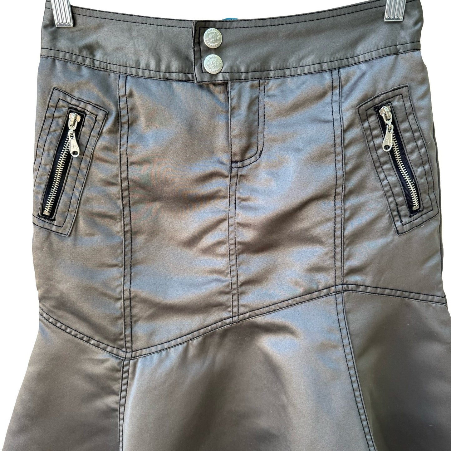 Dollhouse Y2K Grunge Sleaze Cybercore Metallic Grey Satin Mermaid Flared Skirt
