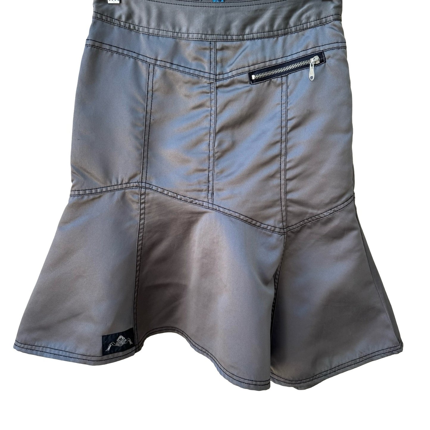 Dollhouse Y2K Grunge Sleaze Cybercore Metallic Grey Satin Mermaid Flared Skirt