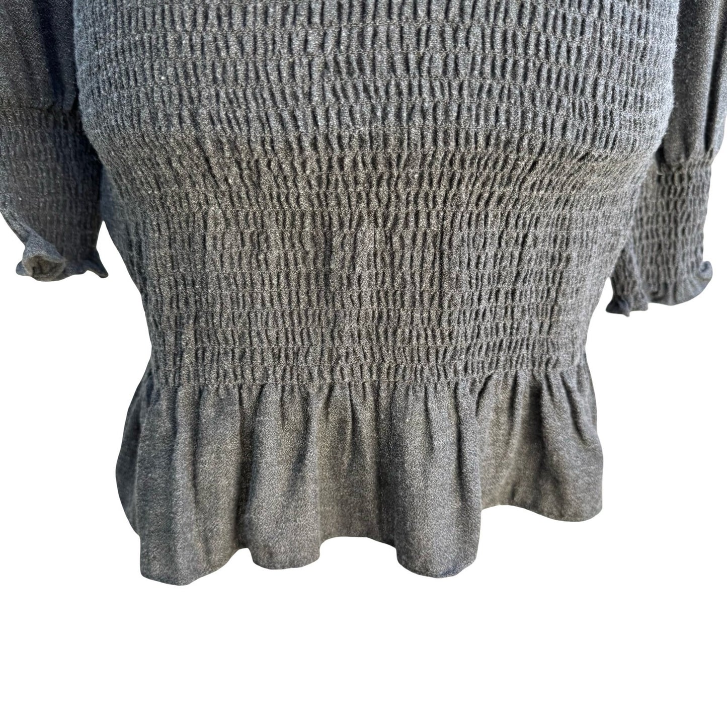 Zara Minimalist Cocktail Smocked V-Neck Ruffle Hem Party Chic Mini Dress Grey S