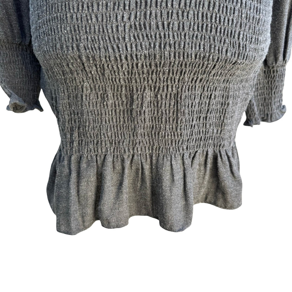 Zara Minimalist Cocktail Smocked V-Neck Ruffle Hem Party Chic Mini Dress Grey S