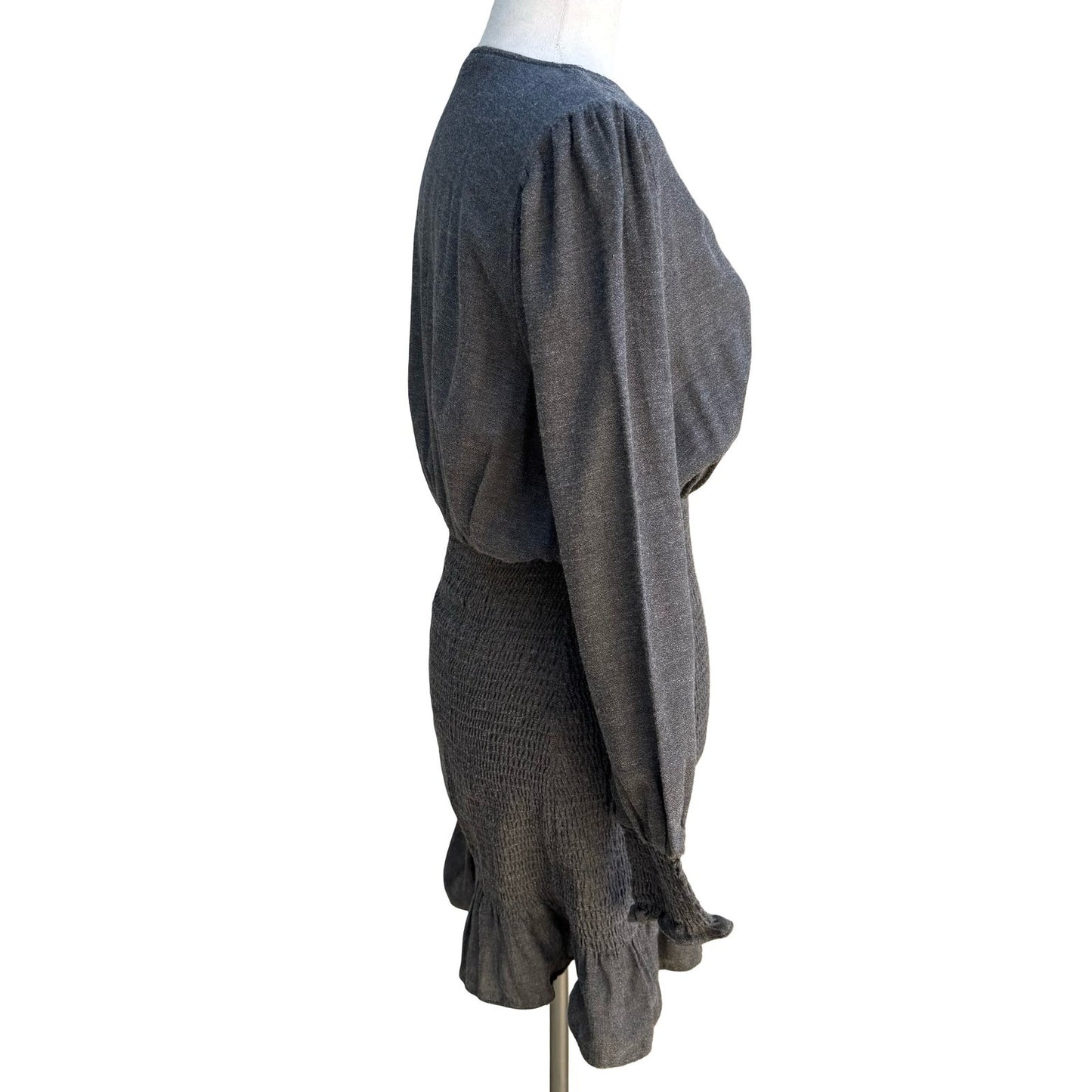 Zara Minimalist Cocktail Smocked V-Neck Ruffle Hem Party Chic Mini Dress Grey S