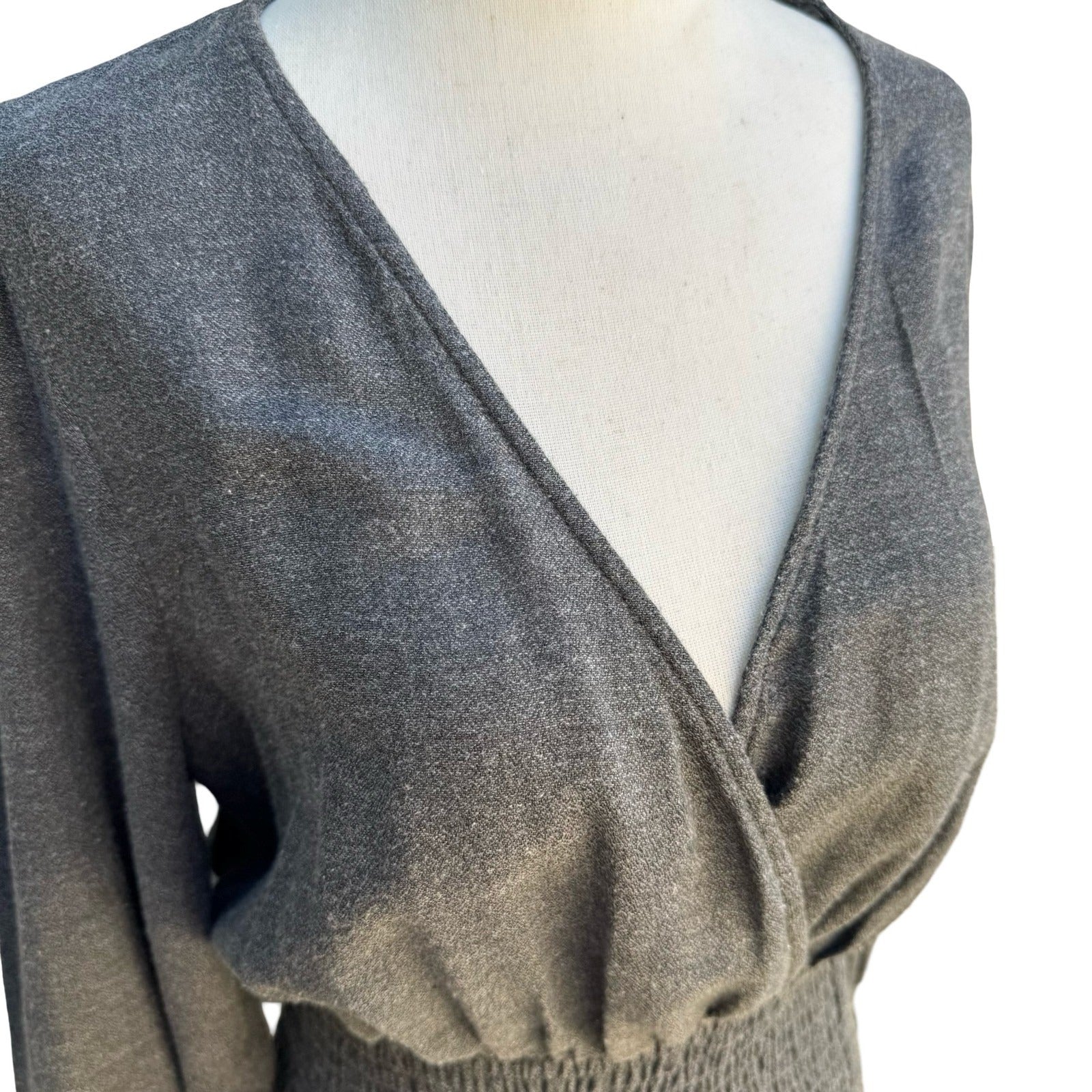 Zara Minimalist Cocktail Smocked V-Neck Ruffle Hem Party Chic Mini Dress Grey S