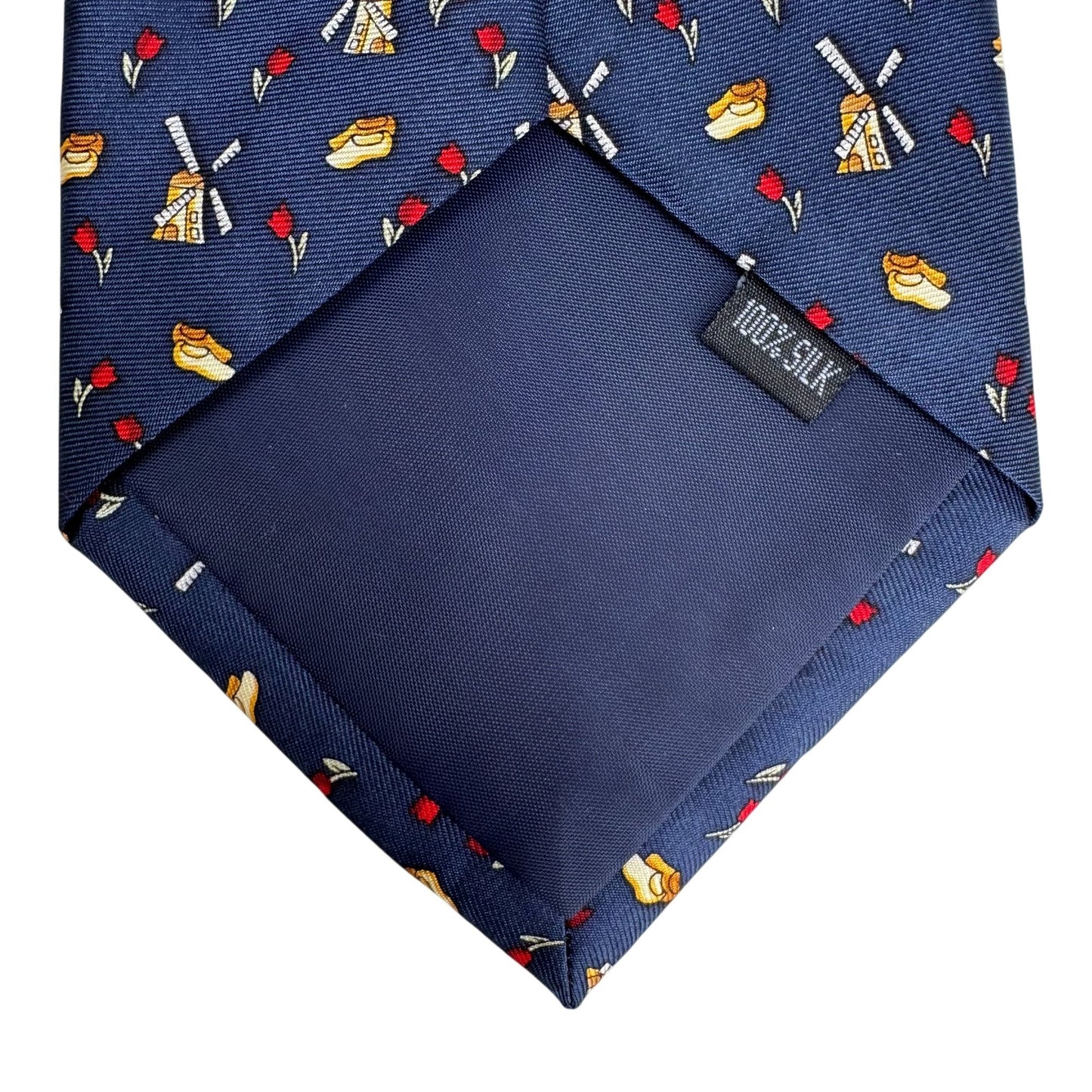 Kist Design Holland Mens Blue Silk Tie Windmill Tulip Wooden Clogs Motif Necktie