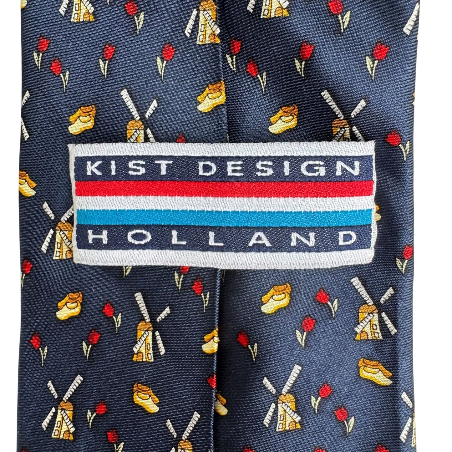 Kist Design Holland Mens Blue Silk Tie Windmill Tulip Wooden Clogs Motif Necktie