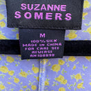 Switch Suzanne Somers Purple Yellow Floral 100% Silk Ruched Handkerchief Hem Blouse M 2 image