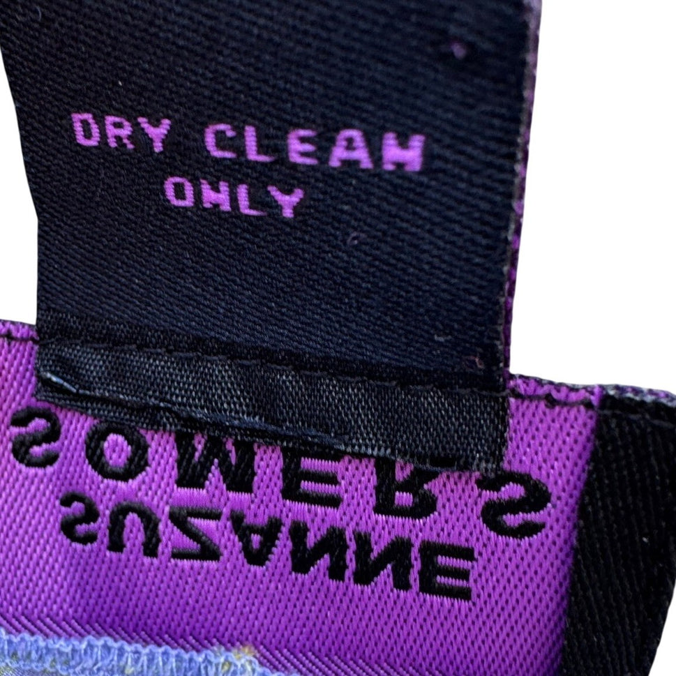 Suzanne Somers Purple Yellow Floral 100% Silk Ruched Handkerchief Hem Blouse M