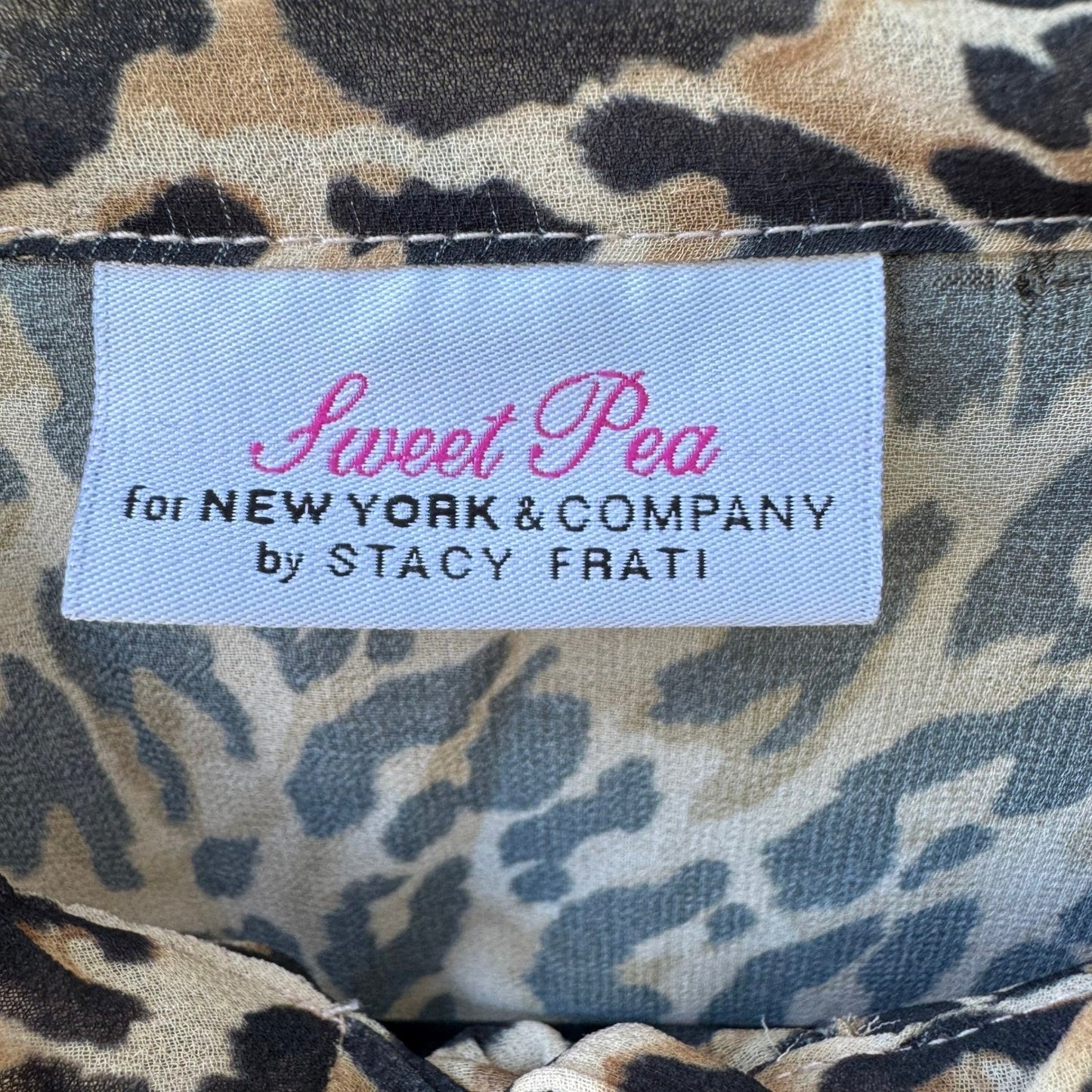 Sweet Pea NY Co Sheer Edgy Leopard Print Mob Wife Blouson Bow Blouse Brown S