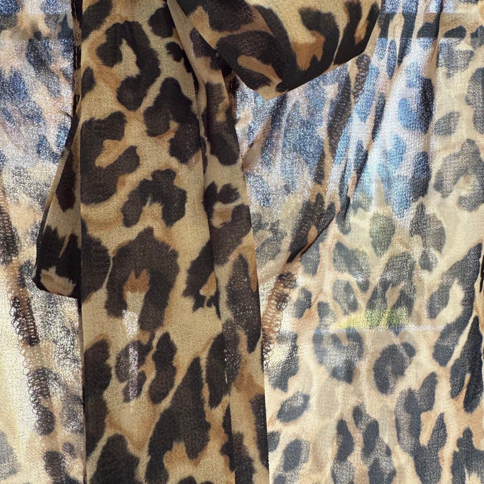 Sweet Pea NY Co Sheer Edgy Leopard Print Mob Wife Blouson Bow Blouse Brown S