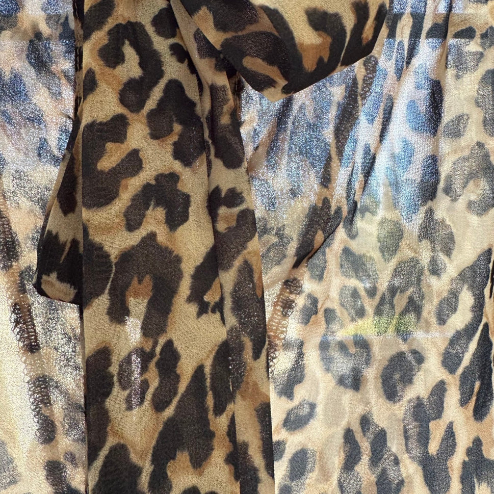 Sweet Pea NY Co Sheer Edgy Leopard Print Mob Wife Blouson Bow Blouse Brown S