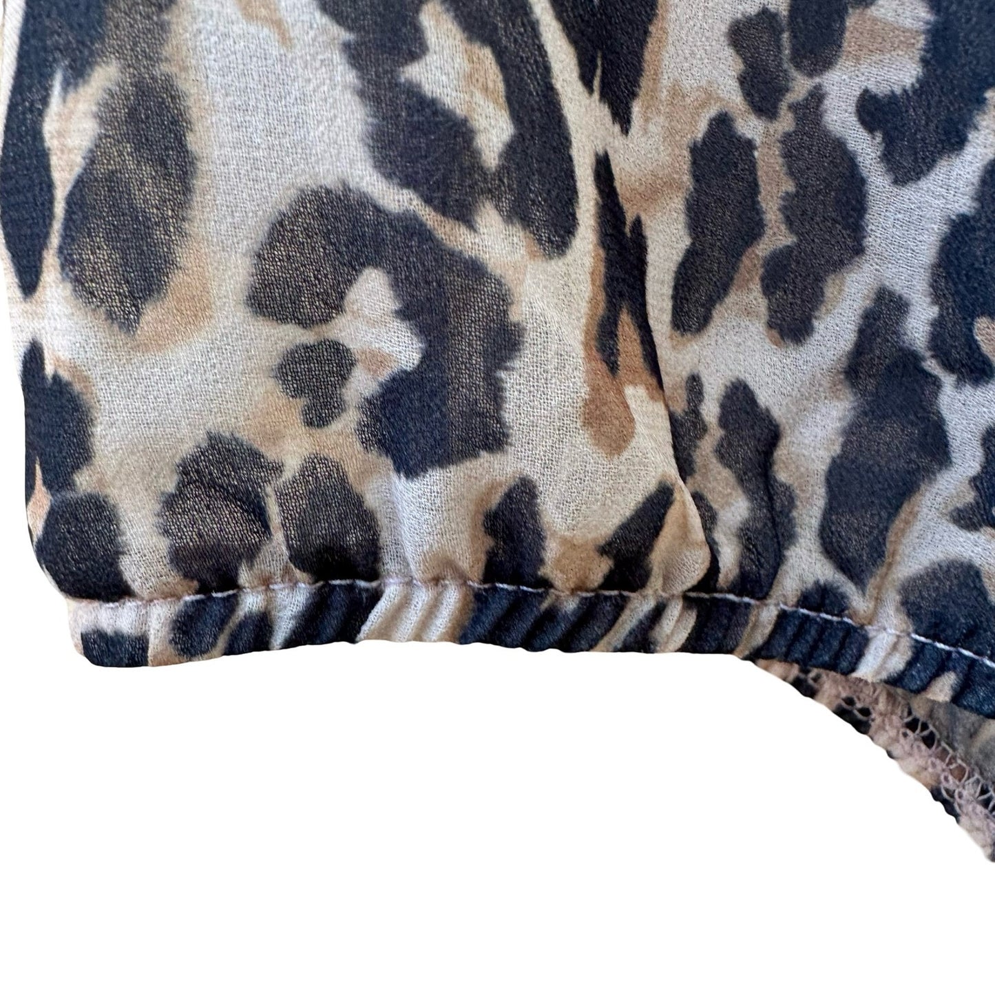 Sweet Pea NY Co Sheer Edgy Leopard Print Mob Wife Blouson Bow Blouse Brown S