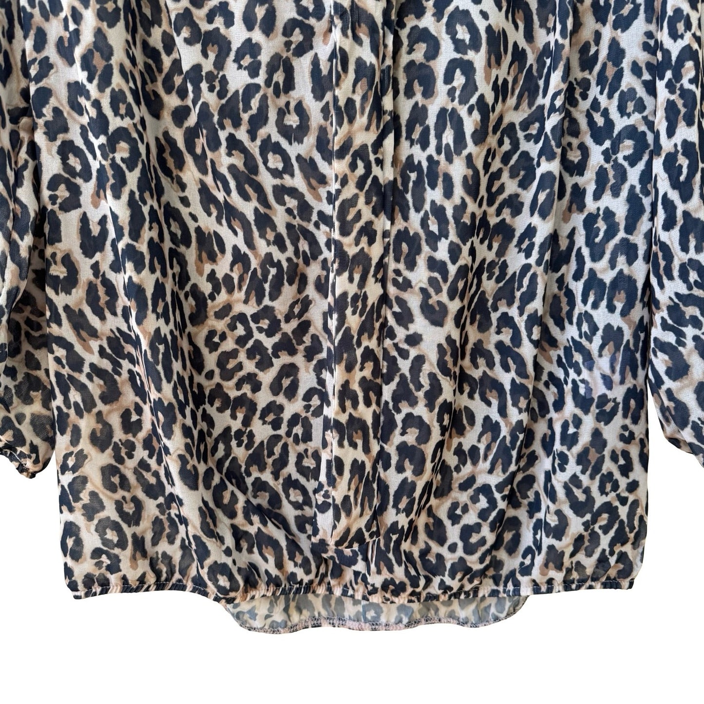 Sweet Pea NY Co Sheer Edgy Leopard Print Mob Wife Blouson Bow Blouse Brown S