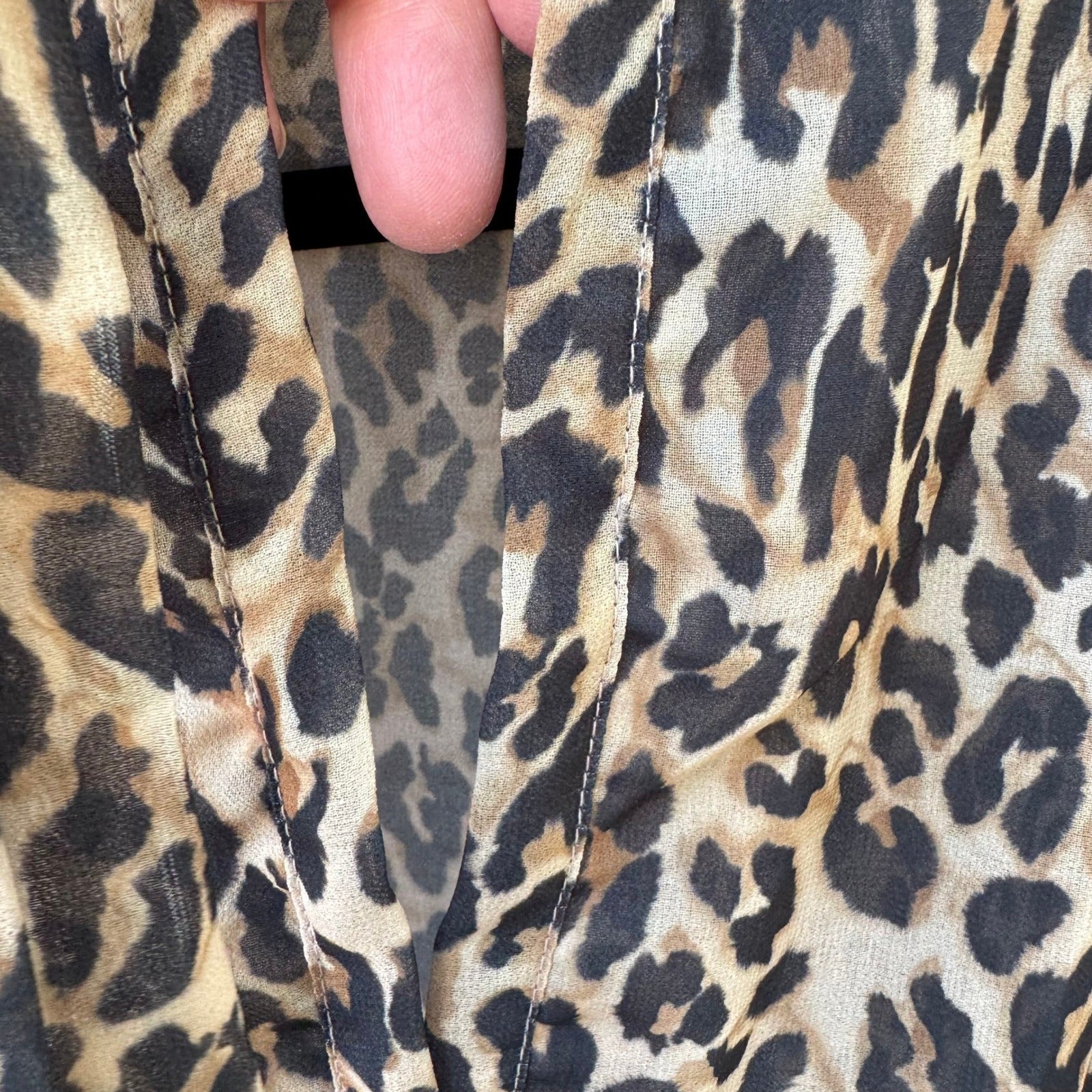 Sweet Pea NY Co Sheer Edgy Leopard Print Mob Wife Blouson Bow Blouse Brown S