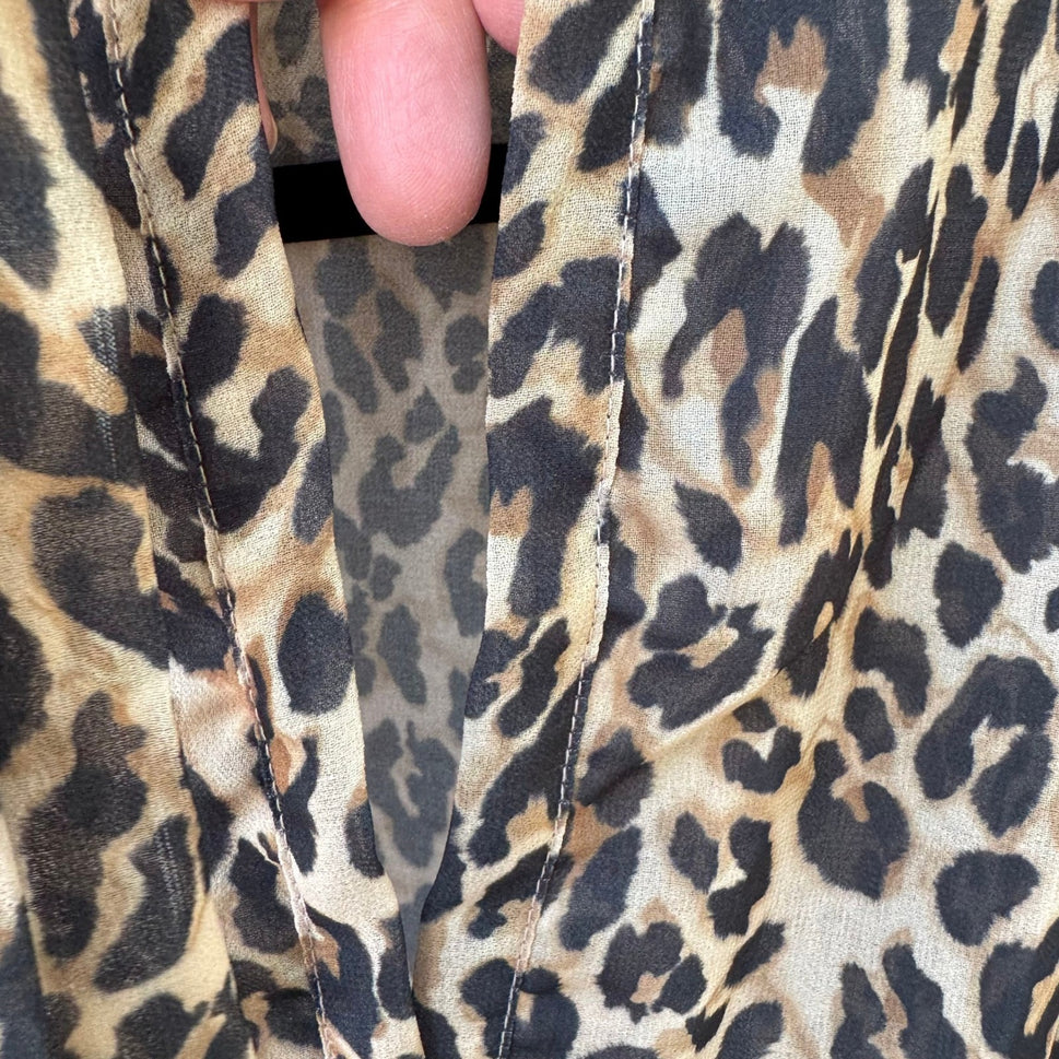 Sweet Pea NY Co Sheer Edgy Leopard Print Mob Wife Blouson Bow Blouse Brown S