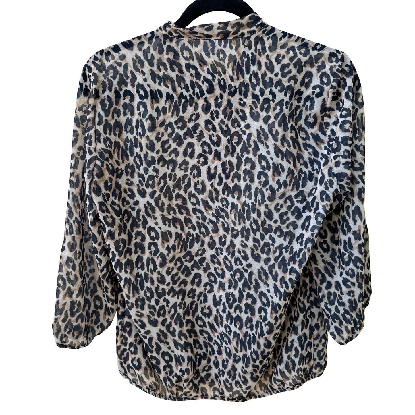 Sweet Pea NY Co Sheer Edgy Leopard Print Mob Wife Blouson Bow Blouse Brown S