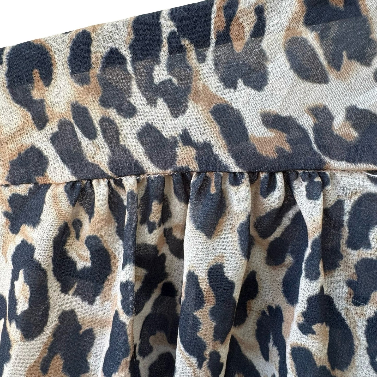 Sweet Pea NY Co Sheer Edgy Leopard Print Mob Wife Blouson Bow Blouse Brown S