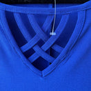Switch 89th + Madison Glam Party Electric Blue Lattice Cutout Rhinestone Trim Top L NEW 3 image