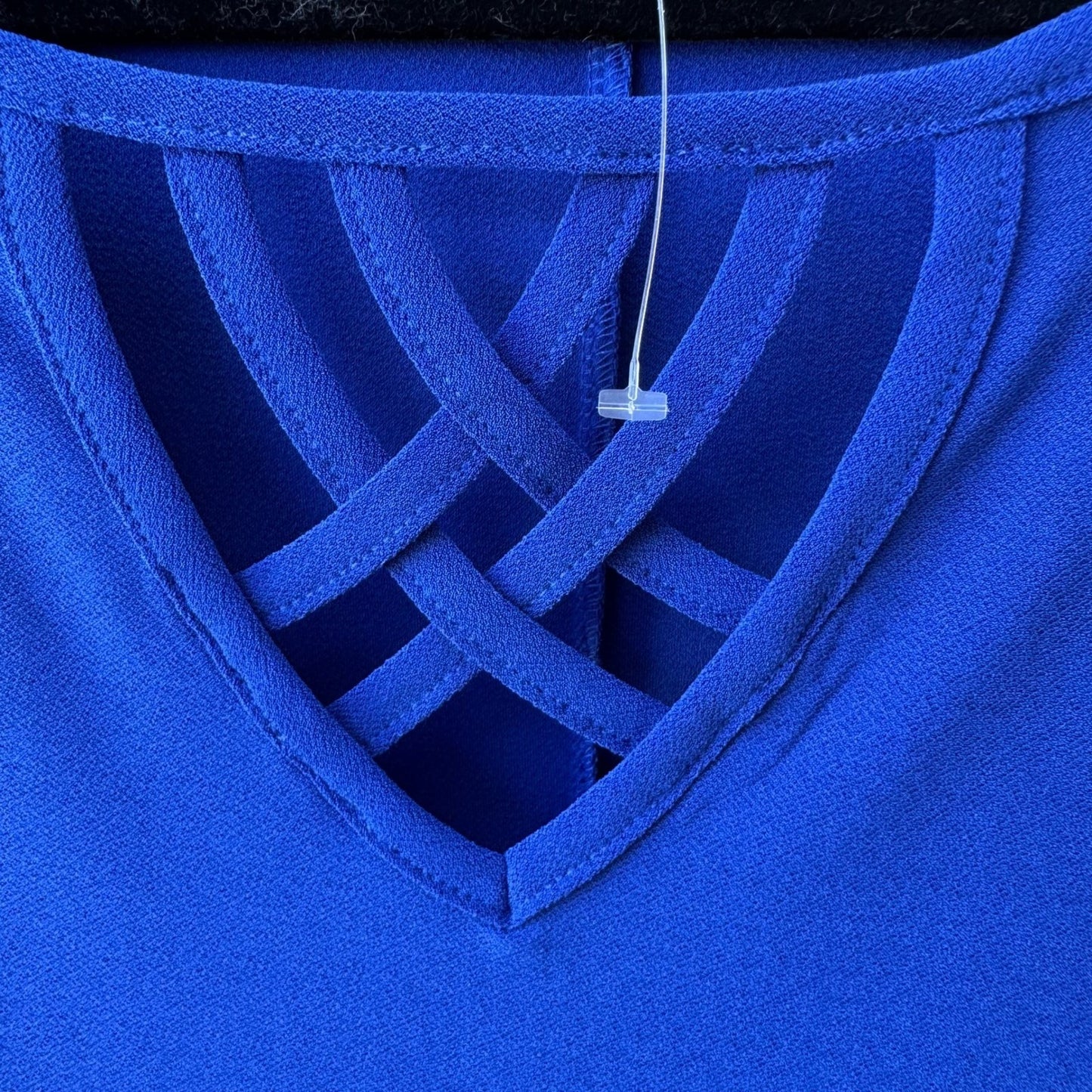 89th + Madison Glam Party Electric Blue Lattice Cutout Rhinestone Trim Top L NEW