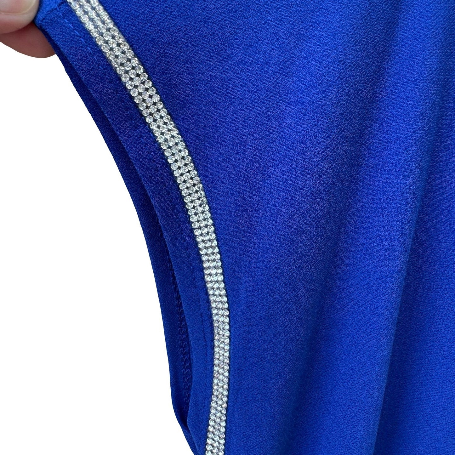 89th + Madison Glam Party Electric Blue Lattice Cutout Rhinestone Trim Top L NEW