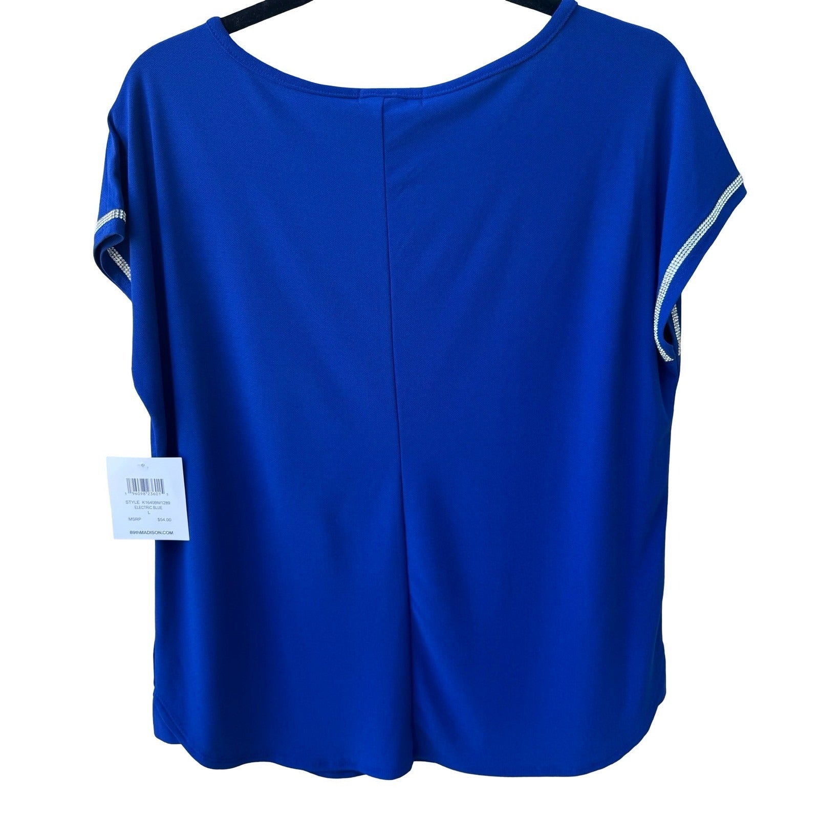 89th + Madison Glam Party Electric Blue Lattice Cutout Rhinestone Trim Top L NEW
