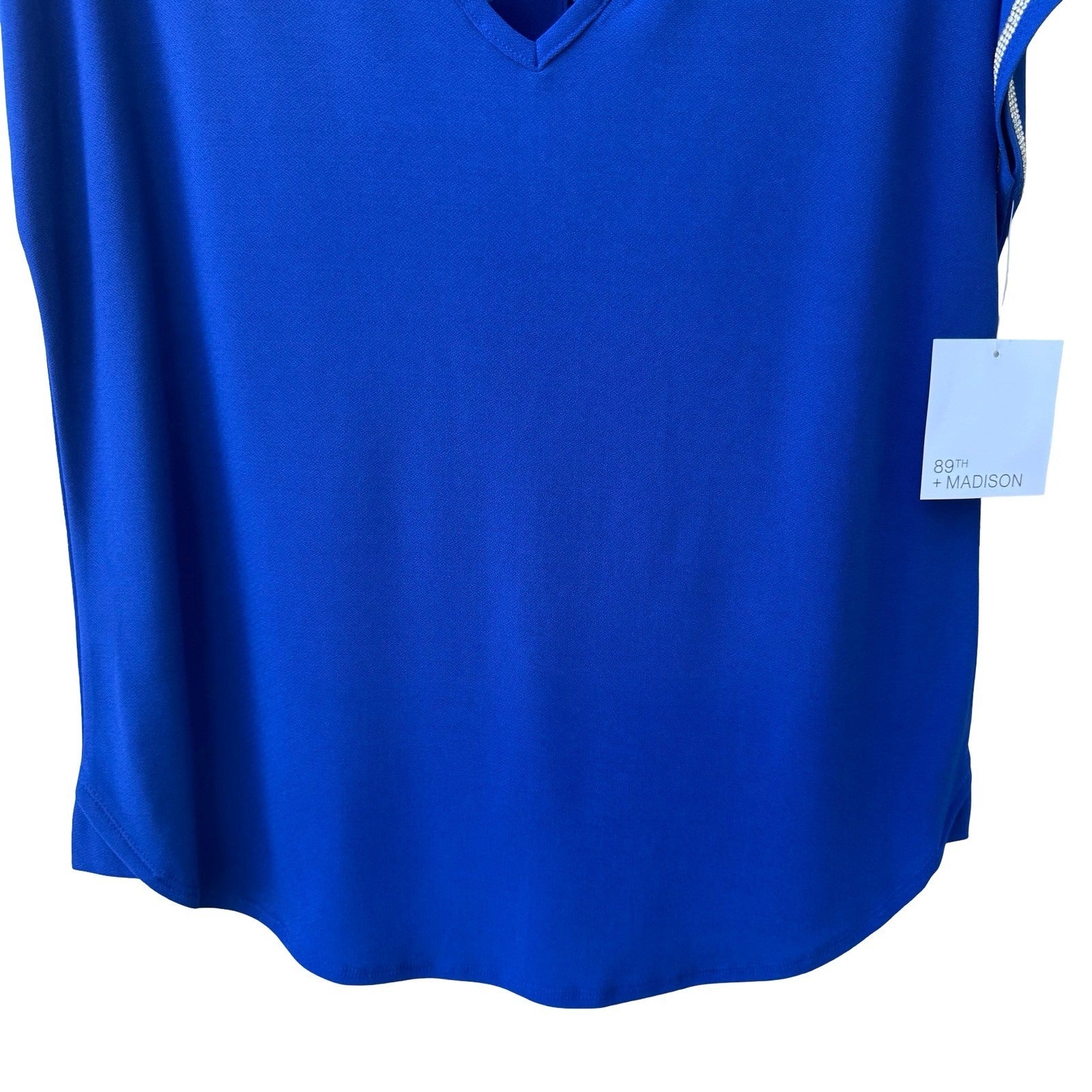 89th + Madison Glam Party Electric Blue Lattice Cutout Rhinestone Trim Top L NEW