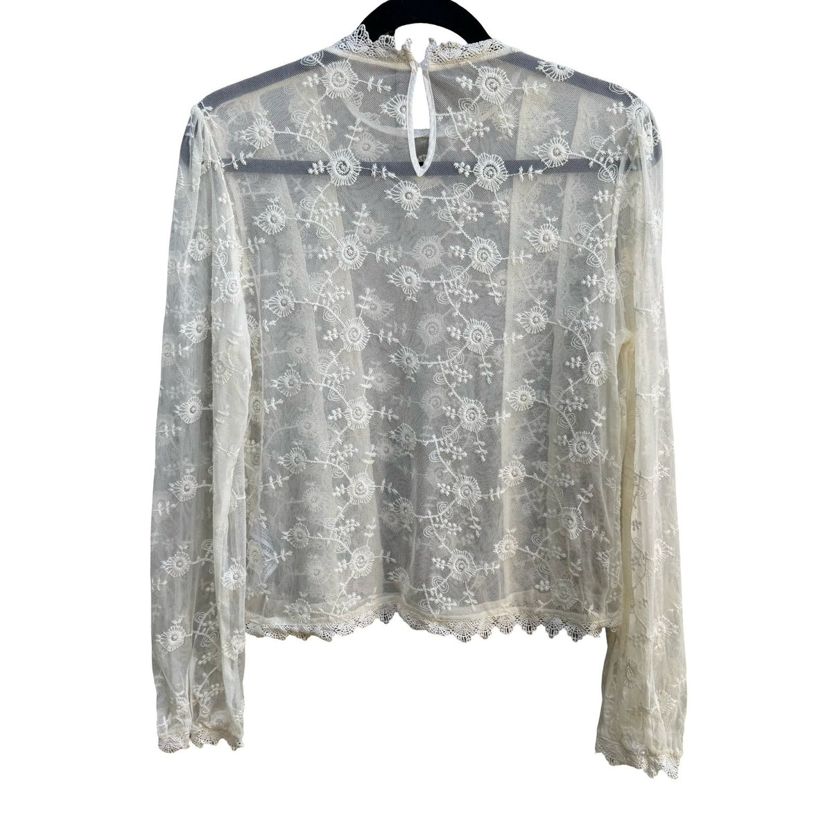Forever 21 Coquette Sheer Floral Lace Mesh Victorian Dainty Boho Bridal Blouse S