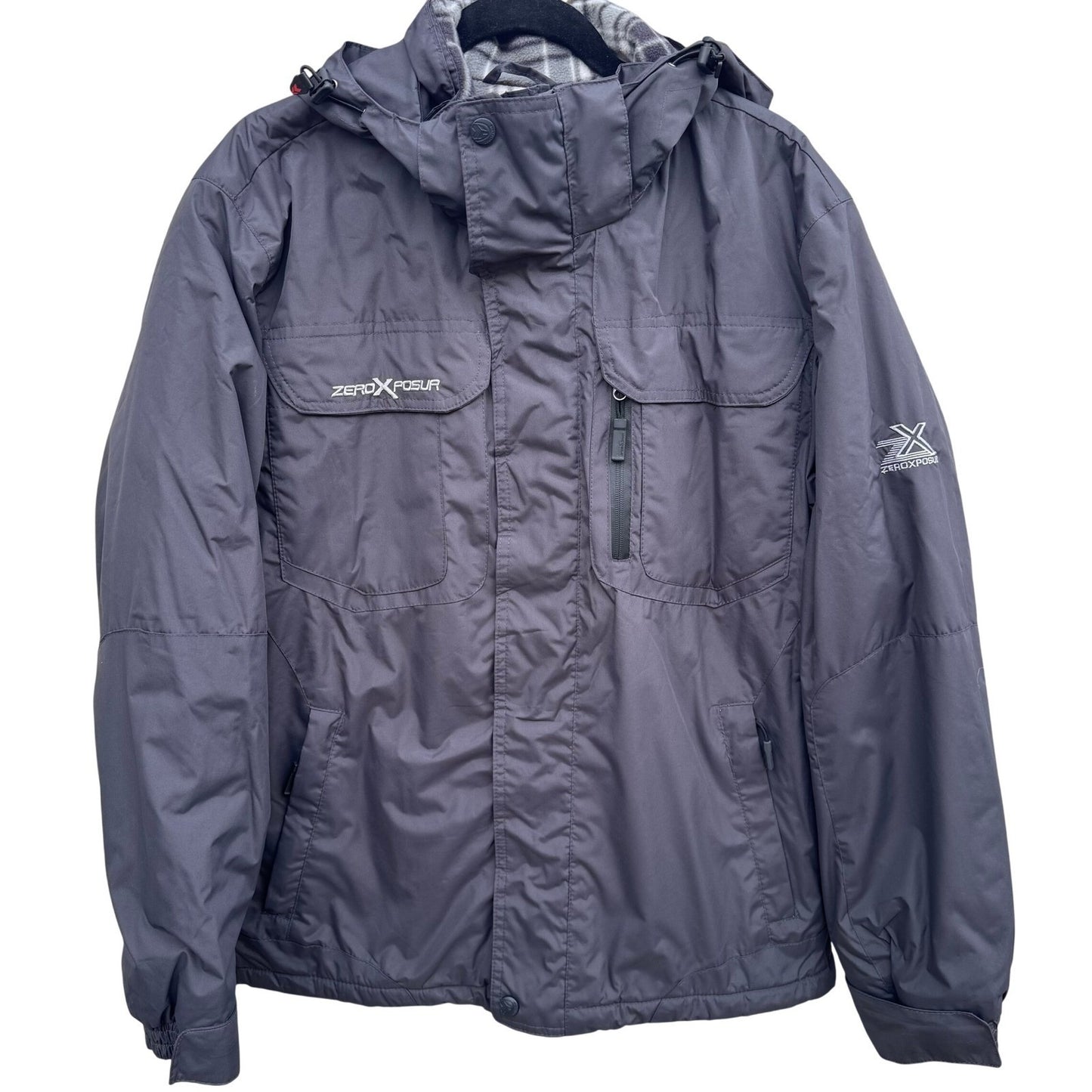 ZeroXposur Mens Hooded Winter Jacket Gray Fleece Lined Heavy Duty Coat Medium