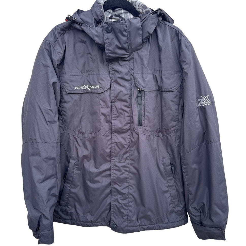 ZeroXposur Mens Hooded Winter Jacket Gray Fleece Lined Heavy Duty Coat Medium