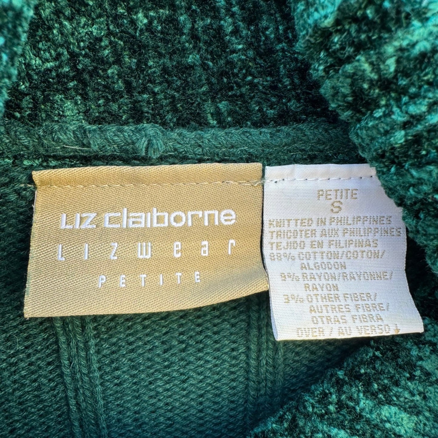 Liz Claiborne Lizwear Cropped Green Ribbed Turtleneck Sweater Chenille Womens S