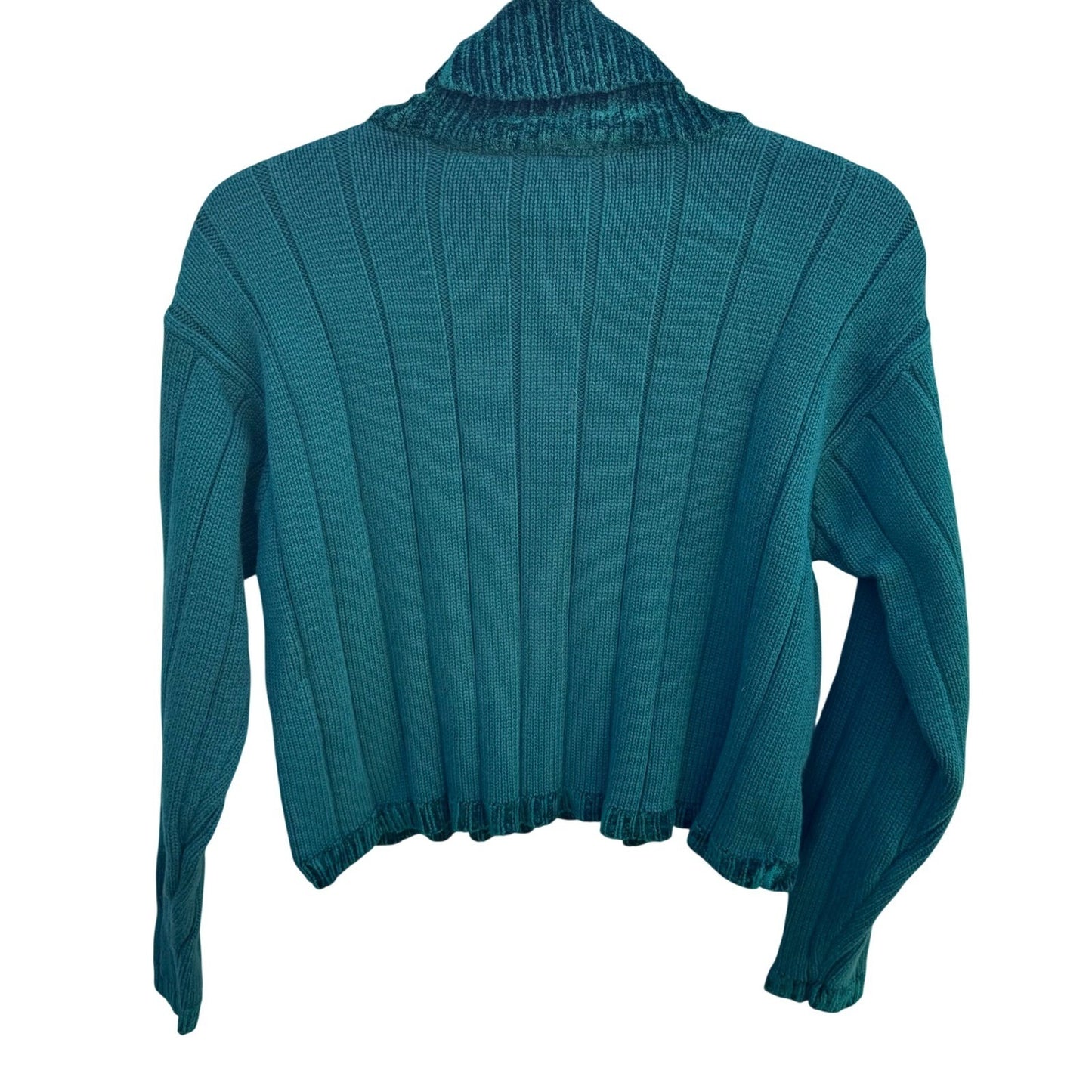 Liz Claiborne Lizwear Cropped Green Ribbed Turtleneck Sweater Chenille Womens S