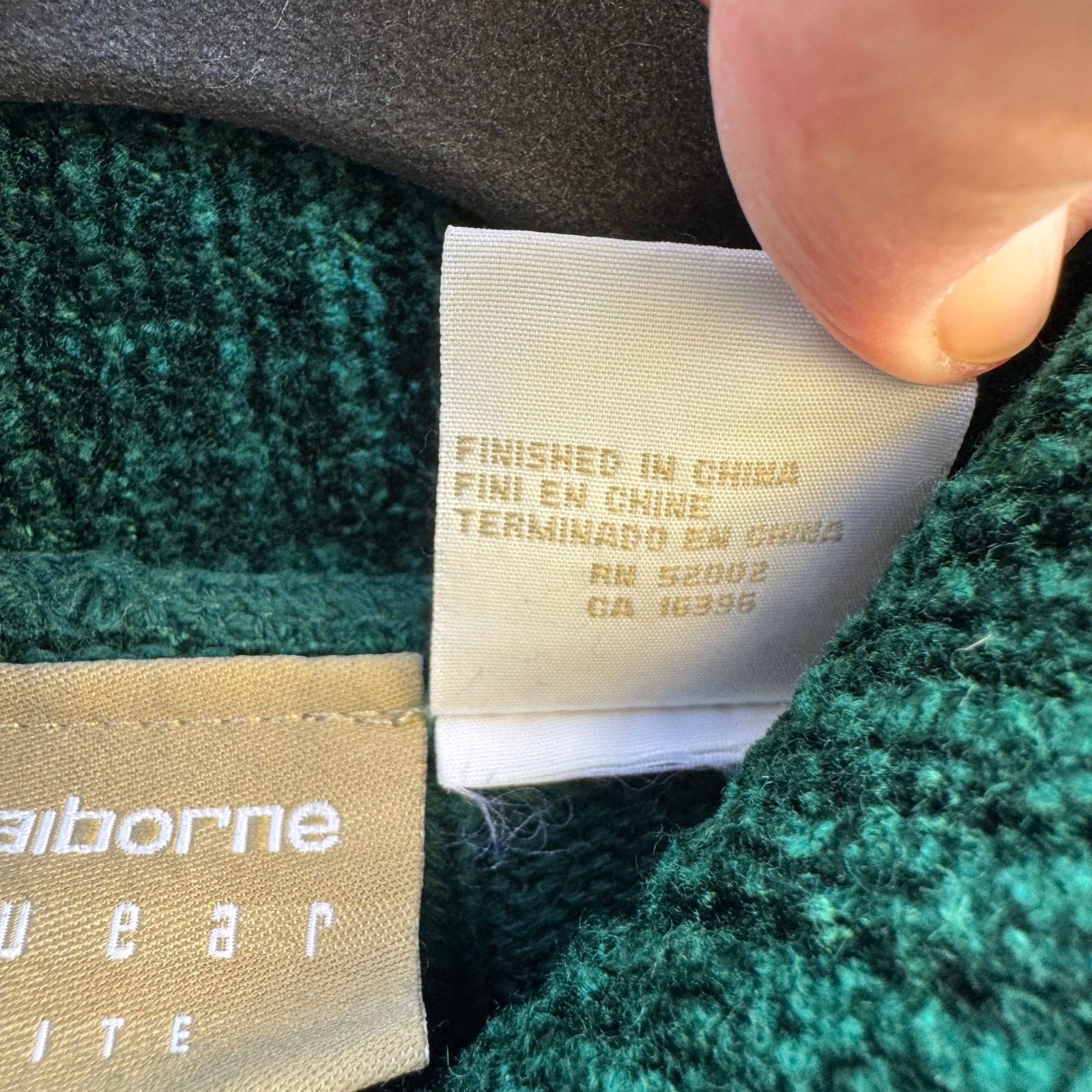 Liz Claiborne Lizwear Cropped Green Ribbed Turtleneck Sweater Chenille Womens S