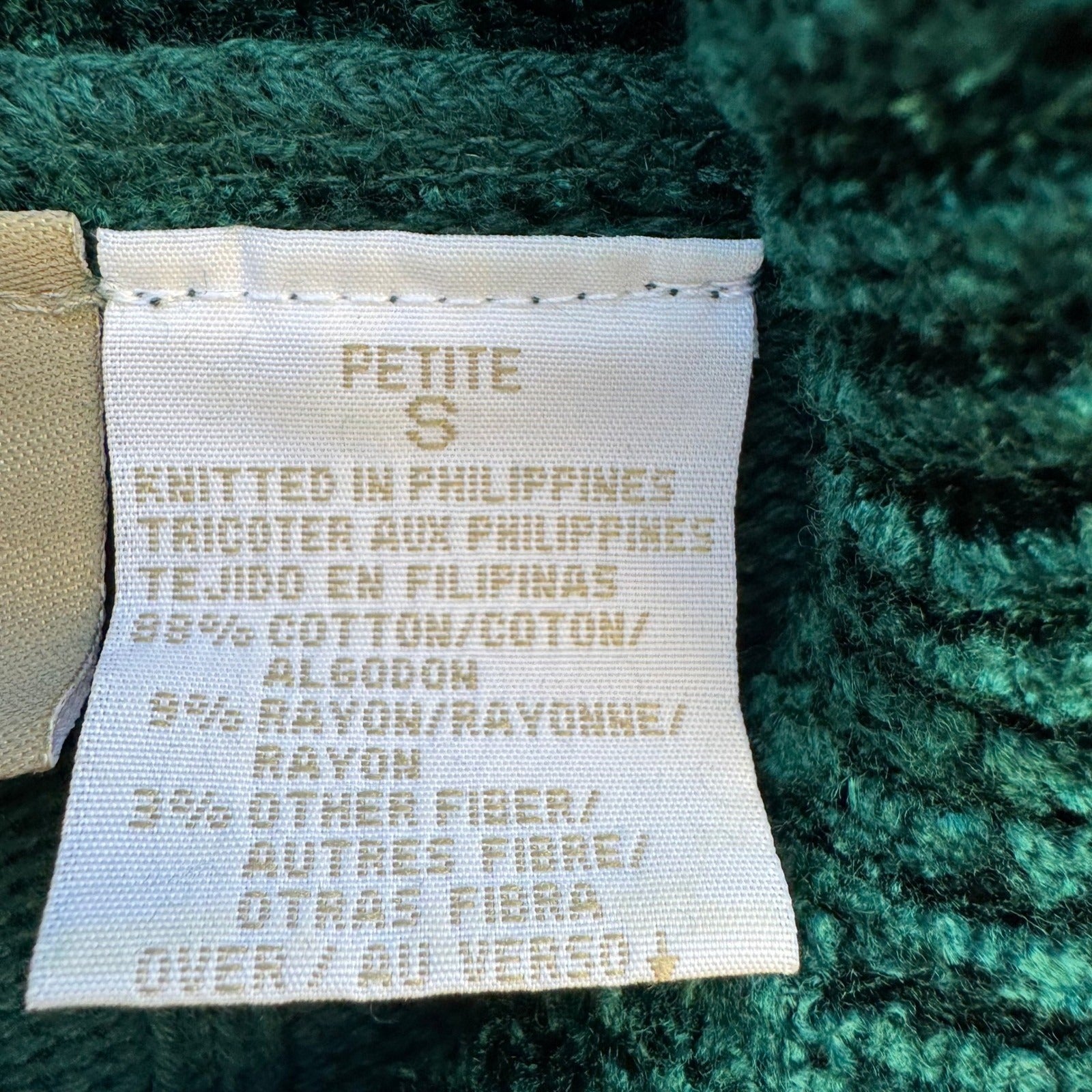 Liz Claiborne Lizwear Cropped Green Ribbed Turtleneck Sweater Chenille Womens S