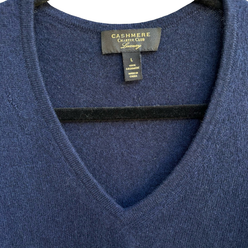 Charter Club Luxury 100% Cashmere Quiet Luxury Preppy Soft Girl Sweater Navy L