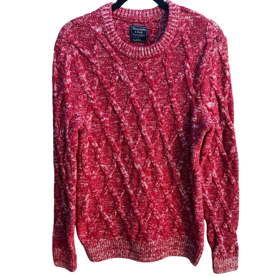 Abercrombie & Fitch Chunky Cable Knit Merino Wool Blend Fisherman Sweater Mens S