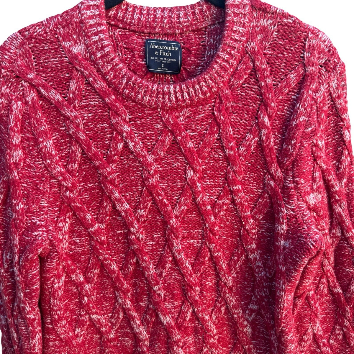 Abercrombie & Fitch Chunky Cable Knit Merino Wool Blend Fisherman Sweater Mens S