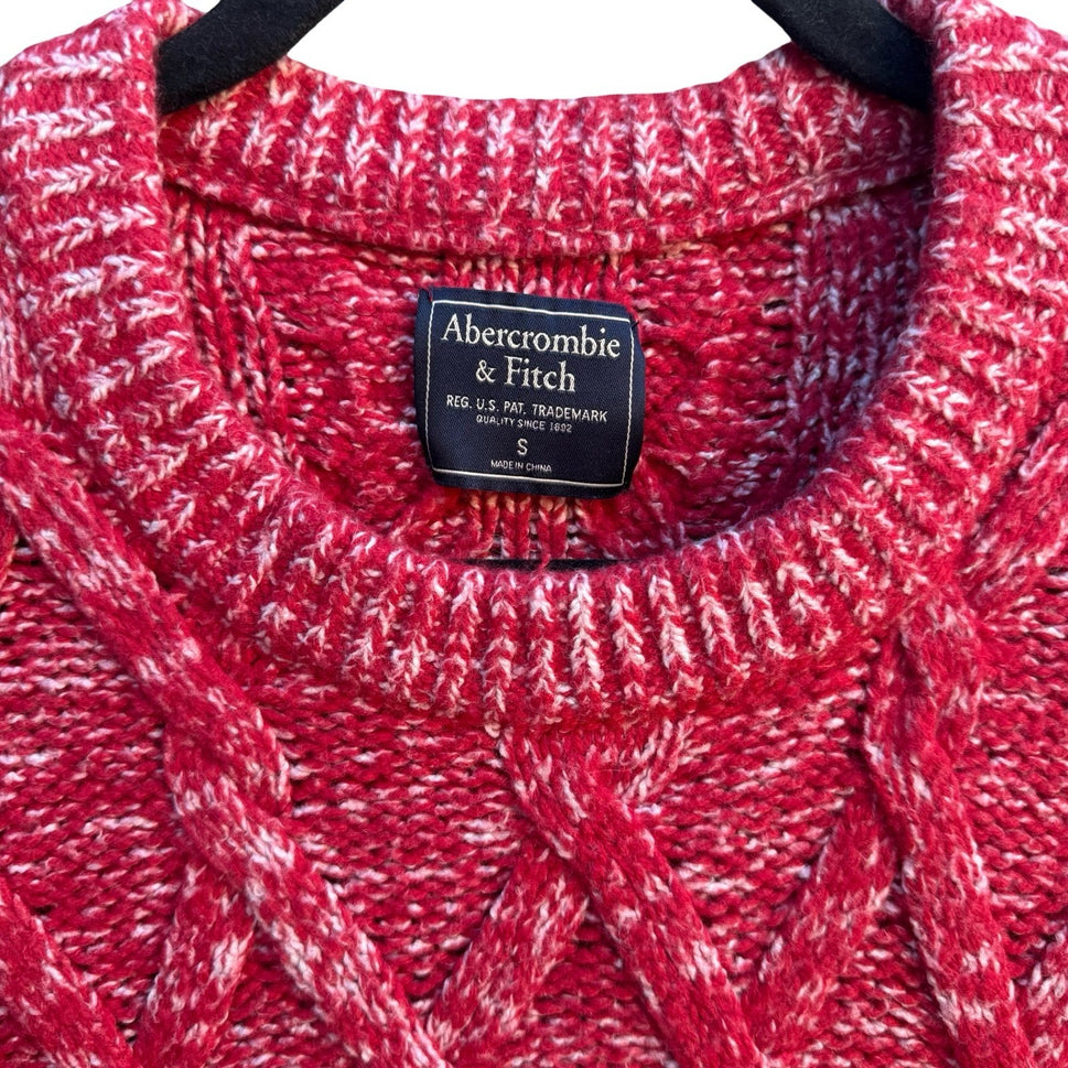 Abercrombie & Fitch Chunky Cable Knit Merino Wool Blend Fisherman Sweater Mens S